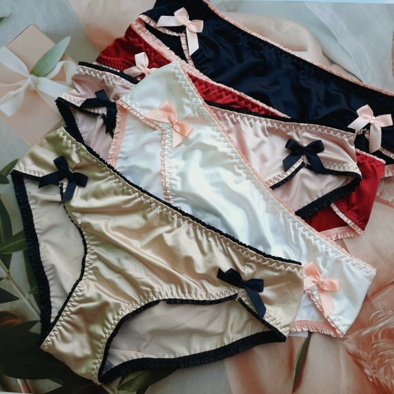 Quần lót nữ cao cấp quần lót lụa sexy lụa Pink Play đính nơ