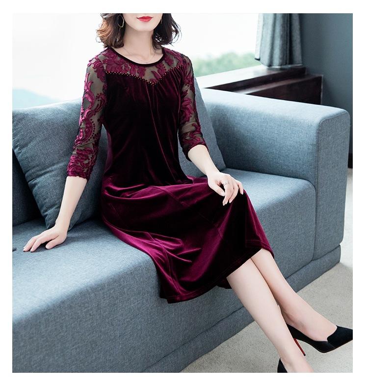 [HCM]Đầm Trung niên nhung phối ren cao cấp - lindashop