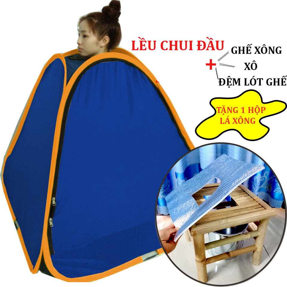 Combo lều xông hơi chui đầu+Ghế+Xô+Đệm ghế