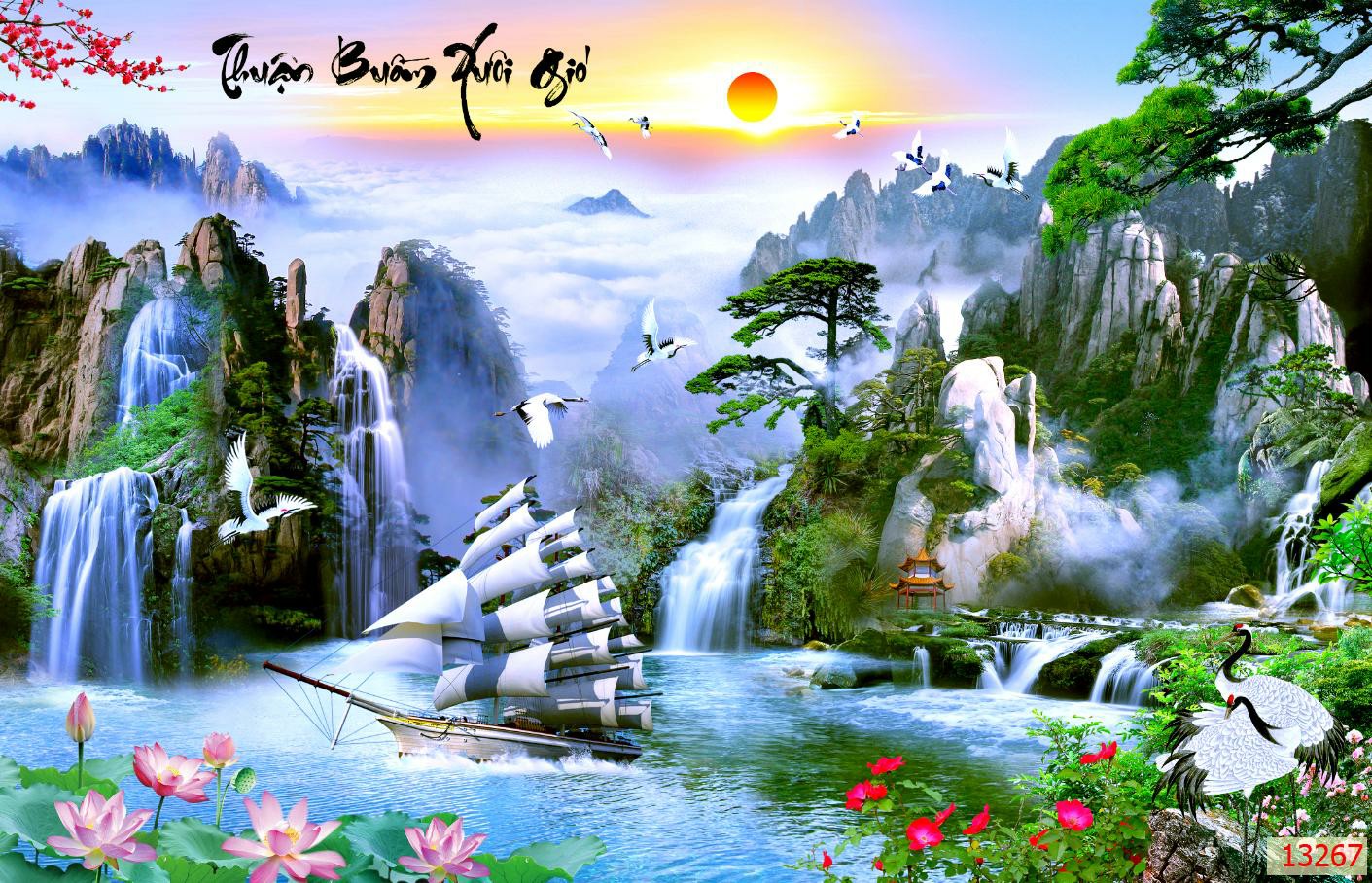 [SIÊU RẺ]Tranh dán tường 3D phong thuỷ