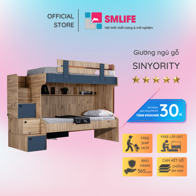 Giường tầng cho bé bằng gỗ thiết kế linh hoạt SMLIFE Sinyority