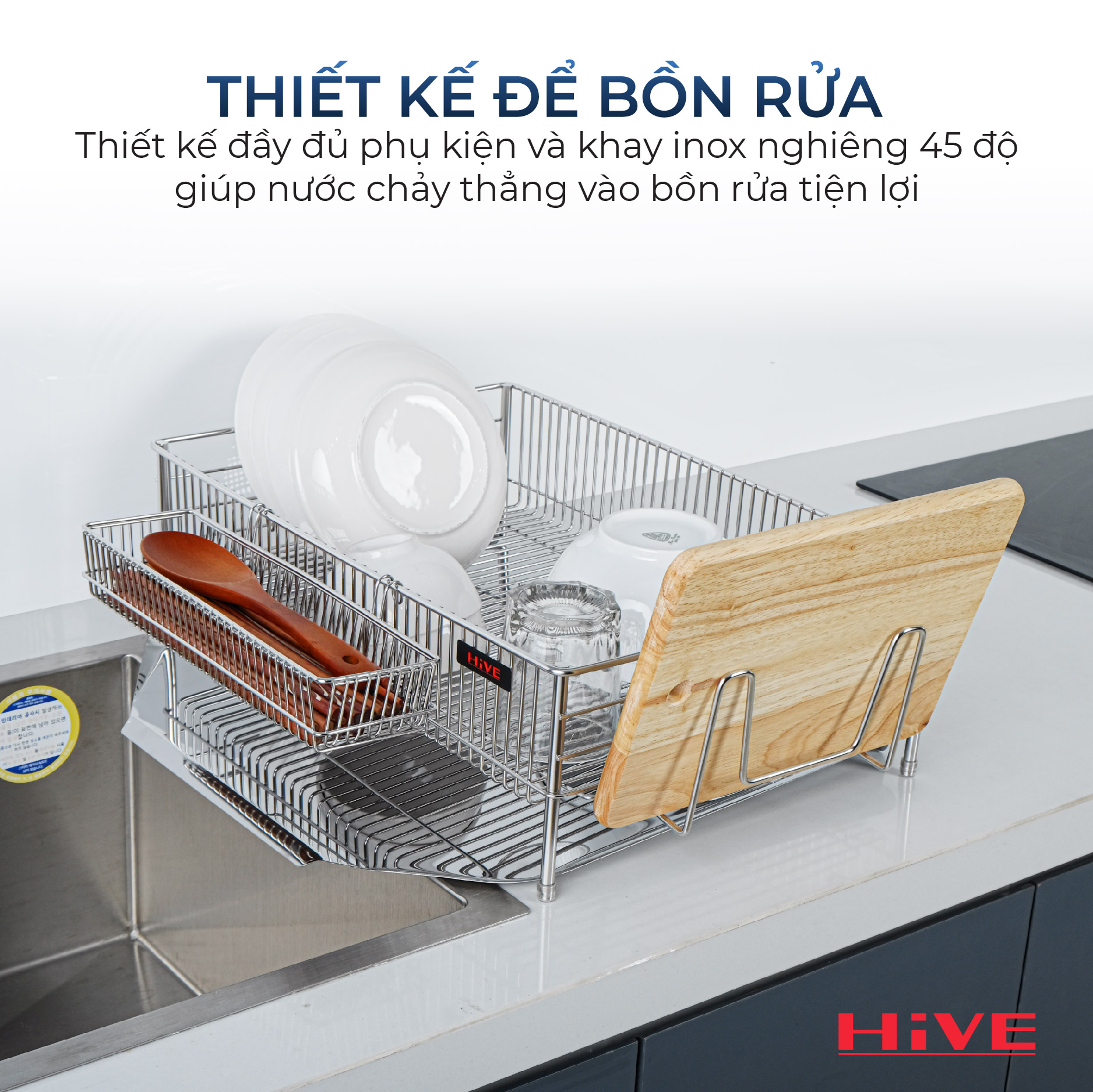 Kệ (giá) để chén bát HiVE KO 1 tầng inox 304