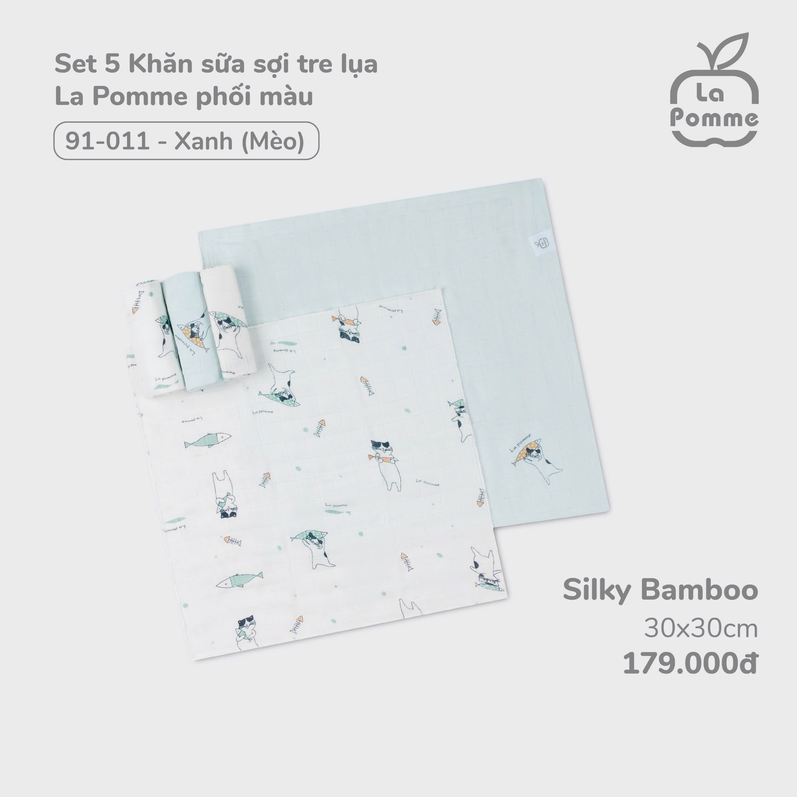 Khăn sữa sợi tre lụa Lapomme 30x30 cm