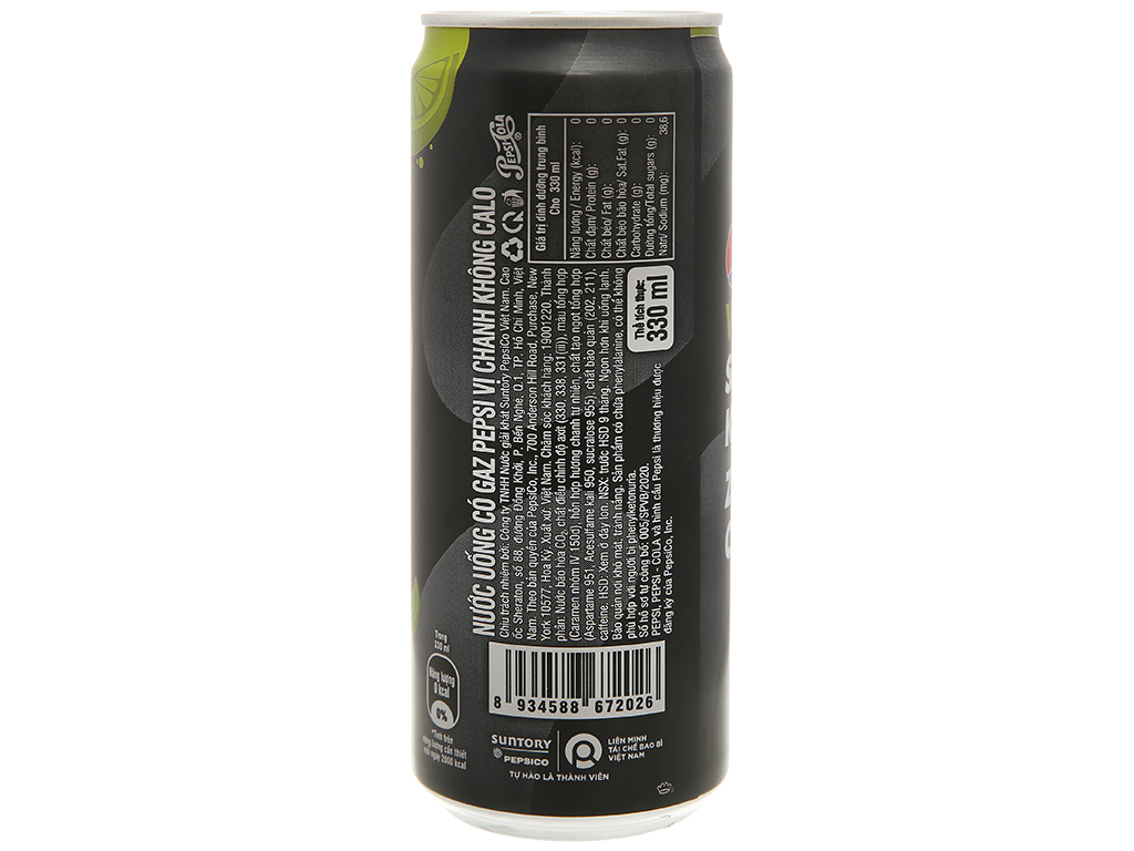 Pepsi Vị Chanh Không Calo Lon 330ml