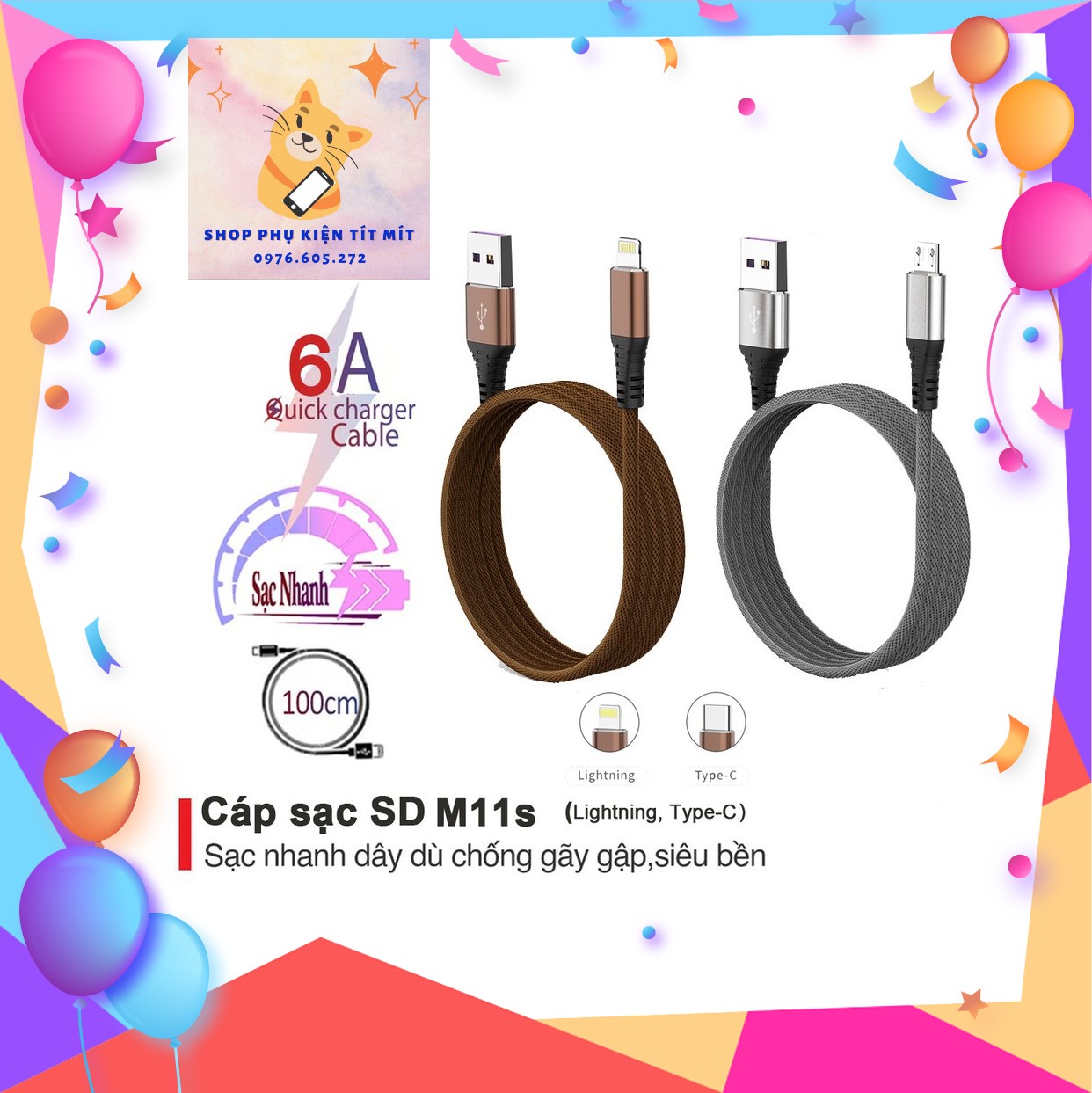 Dây cáp sạc nhanh M11s Sendem dây dù cho ip