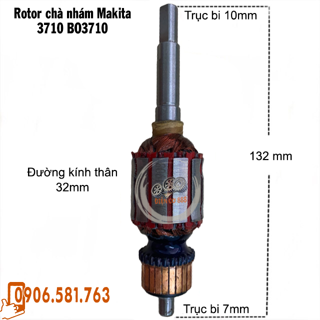 Rotor chà nhám Makita BO3710 Thân 32mm Dài 132mm 220V - Tặng chổi than