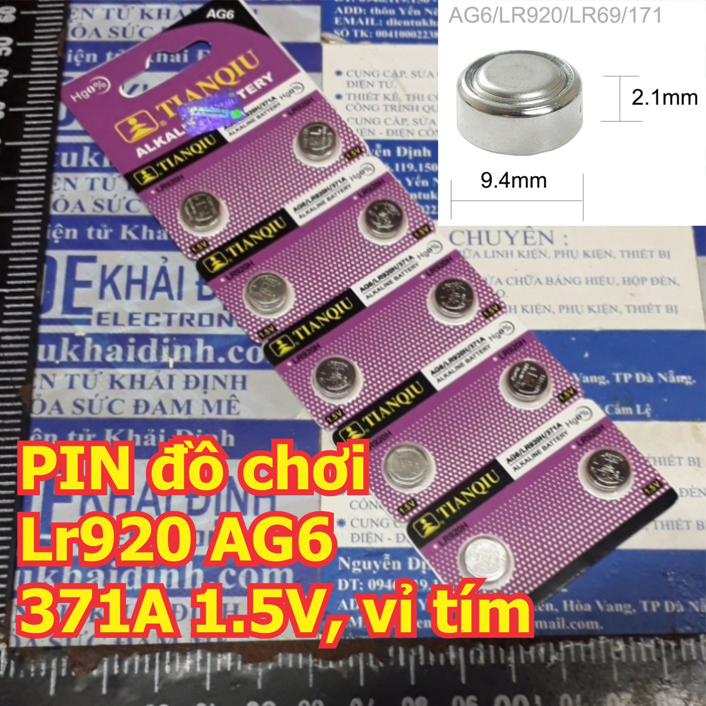 10 viên PIN đồ chơi LR920 AG6 371A 1.5V pin cúc áo nhỏ, loại mỏng, vỉ tím kde5955
