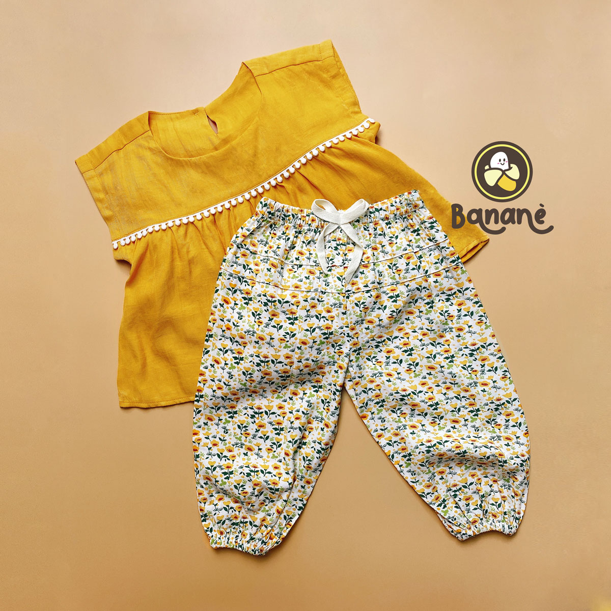 Đồ bộ bé gái - bộ áo đũi vàng quần hoa nhí - banane kids - b03v
