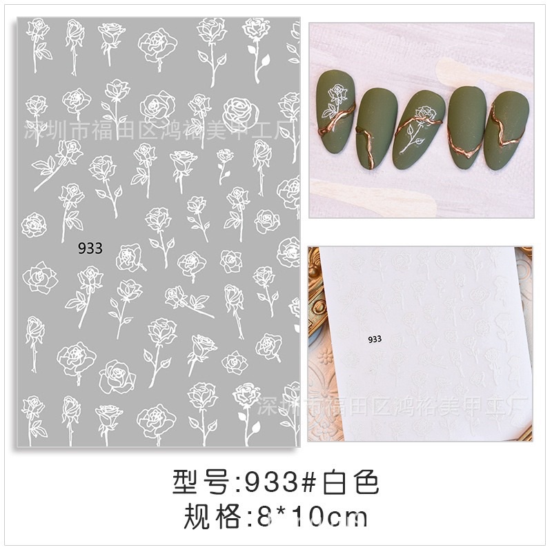 sticker hoa hồng trắng đen  hình dán móng nail
