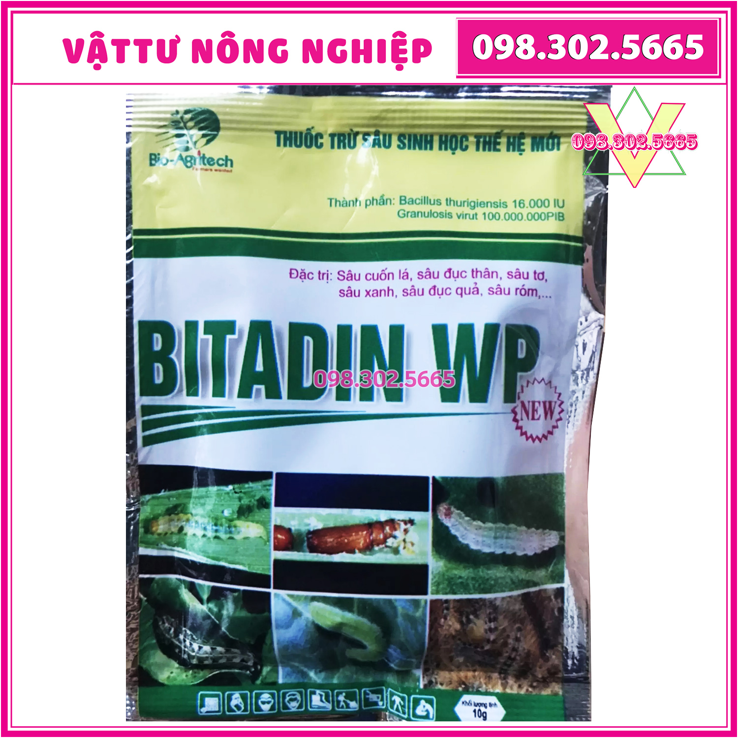 5 gói Chế phẩm Trừ sâu sinh học Bacillus BITADIN WP
