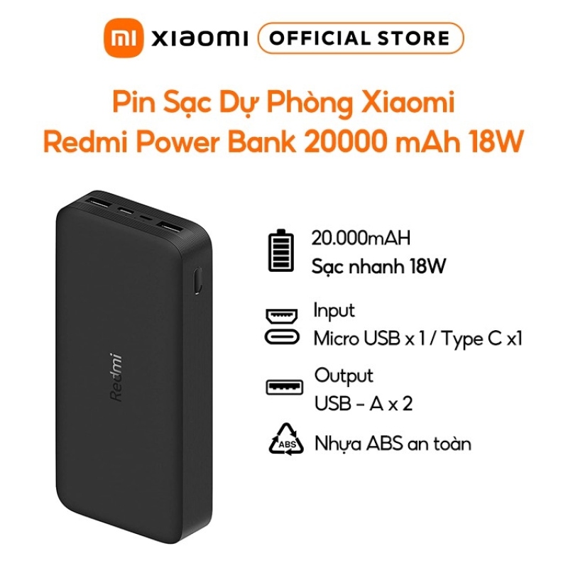♧✑  Pin Sạc Dự Phòng Xiaomi Redmi Power Bank 20000 mAh 18W - Chính hãng- BH 6 tháng