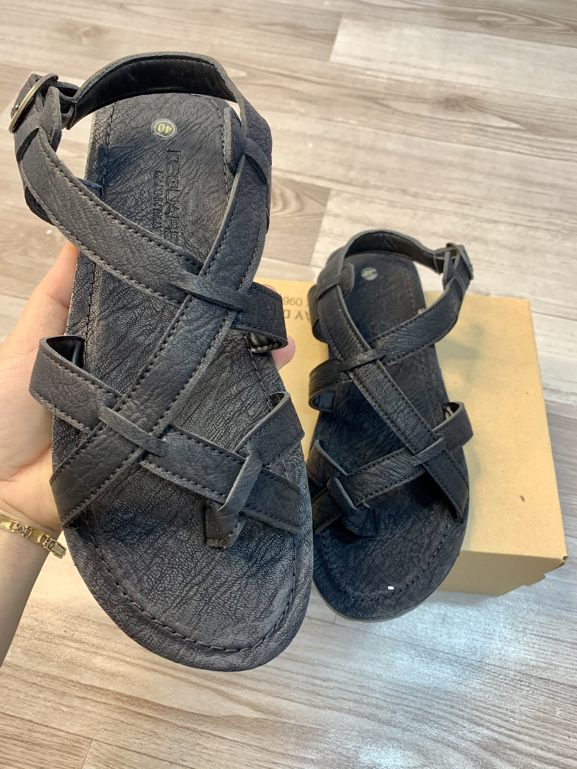 Sandal da bò- dép da bò cao cấp 2 màu đen xám
