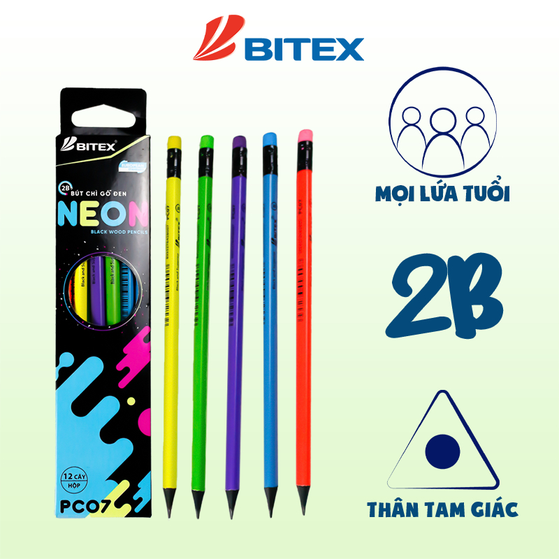 Bút chì đen 2B Neon PC07 (12 cây/hộp)