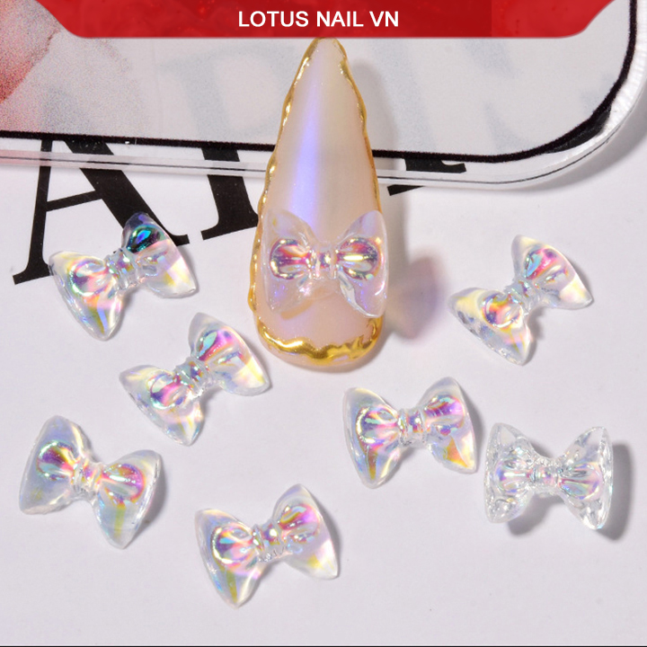 Set nơ thủy tinh gắn móng, charm nơ đính móng phong cách Hàn Quốc