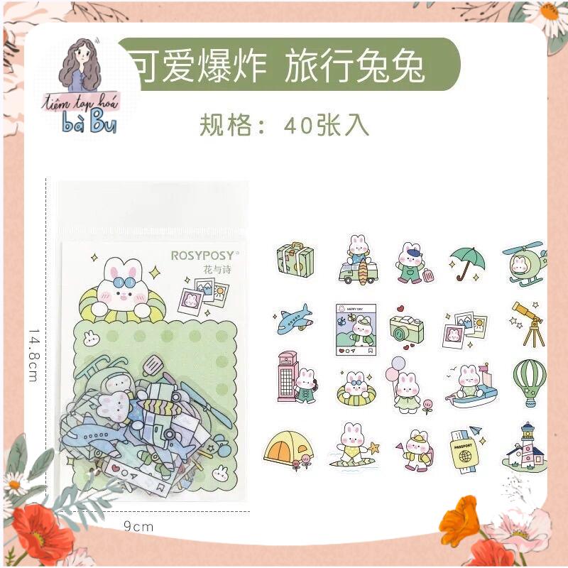 Gói 40 pcs stickers nhựa PET PVC không thấm nước dùng để trang trí Diy
