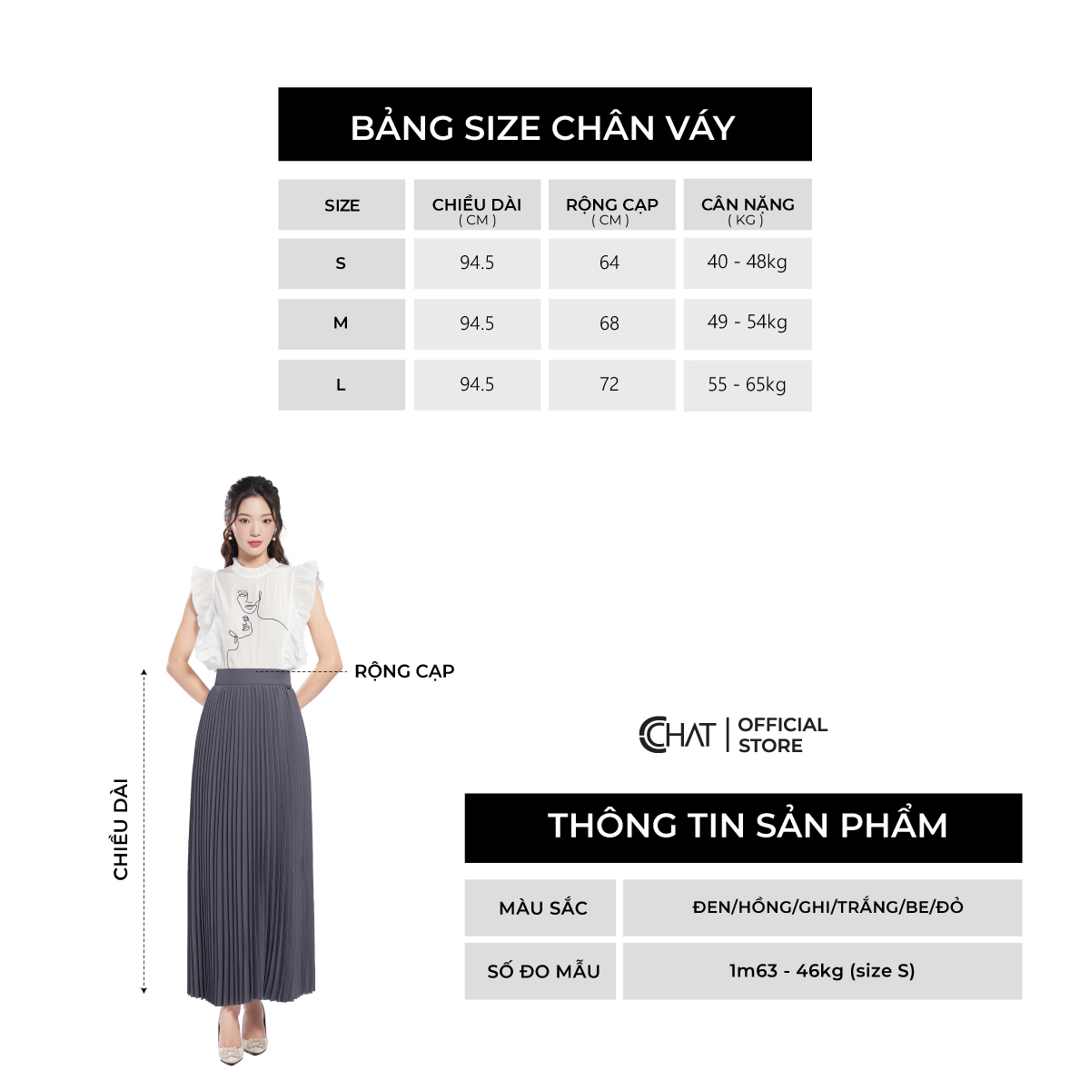 Chân Váy CCHAT Dập Ly Quạt Maxi Chất Mango Cao Cấp 13CDE2021LT
