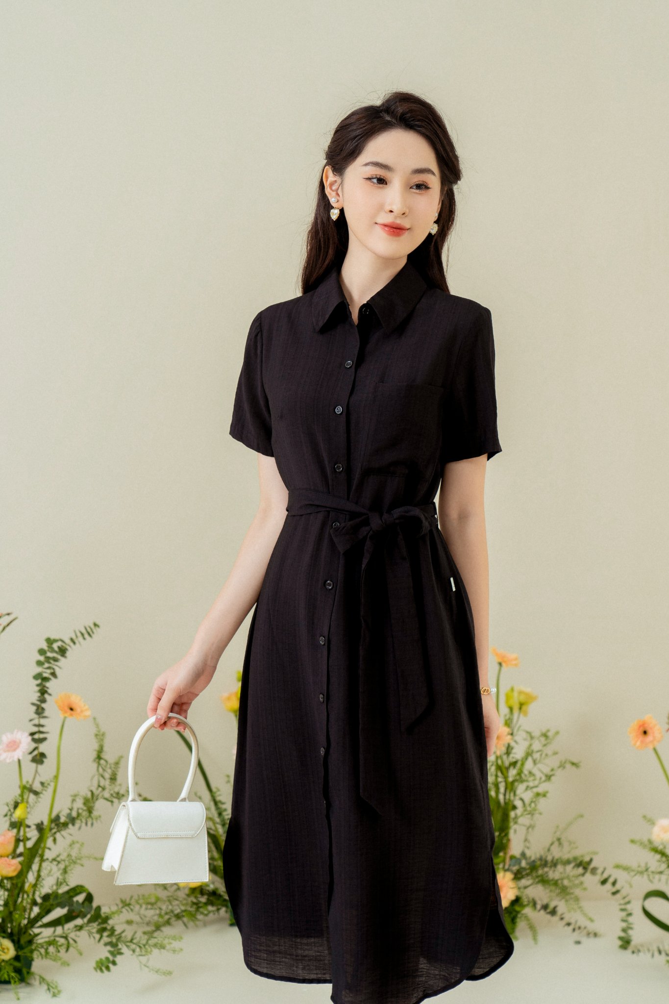 Váy suông đai eo TIIN STORE chất đũi xanh mint VHN469