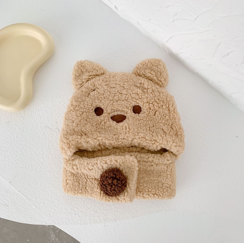 Mũ len lông cừu liền khăn dễ thương cho bé (2-8y)