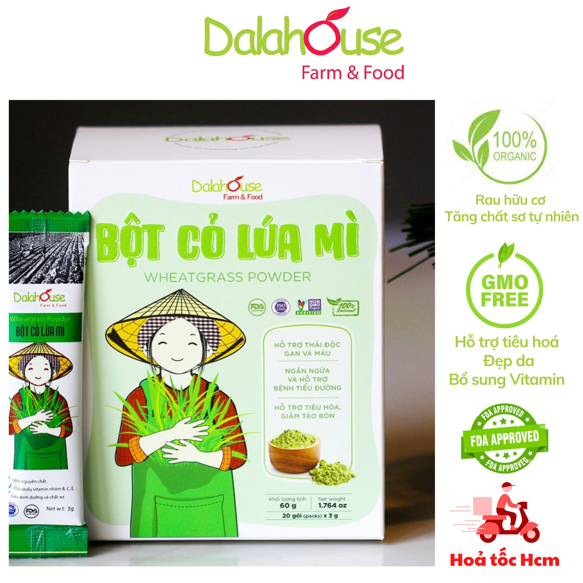 Bột Cỏ Lúa Mì Hữu Cơ Sấy Lạnh Nguyên Chất Dalahouse