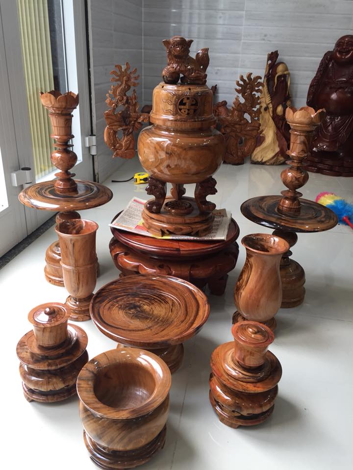 Bộ thờ 9 món gỗ bông lau