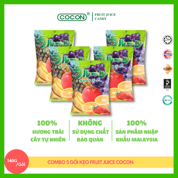 Combo 5 Gói Kẹo Trái Cây Cocon Fruit Candy 140g