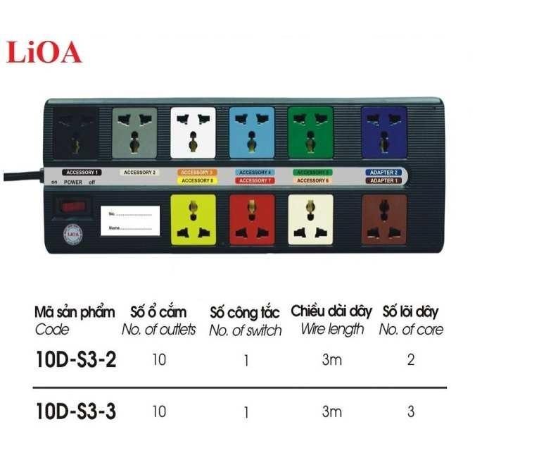 Ổ cắm kéo dài đa năng super LiOA 6D-S3-3 (3m x 6 ổ cắm x 3 lõi dây)