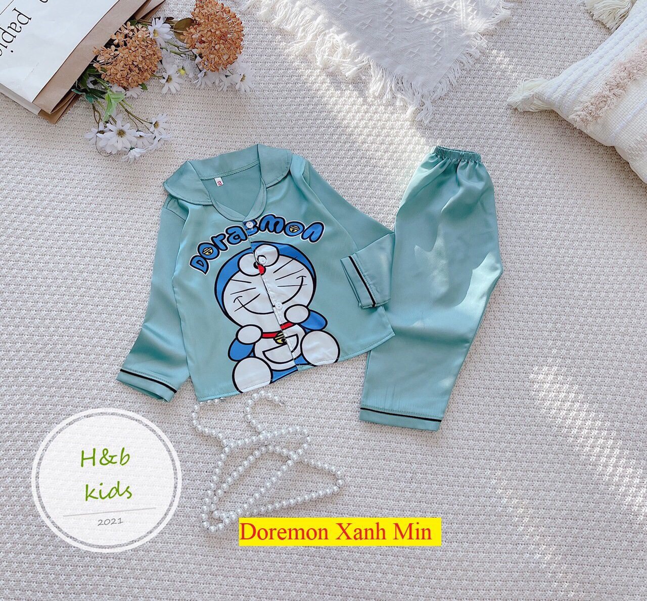 [8 -45 kg ] Bộ Mặc Nhà Lụa dài tay cao cấp -  Pijama Lụa 3D Chất Mềm Mịn An Toàn Cho Da Bé