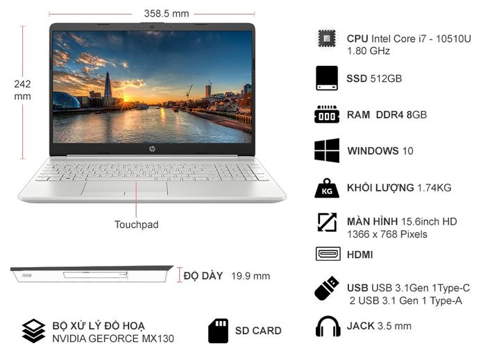 Laptop HP 15s-DU1040TX 8RE77PA