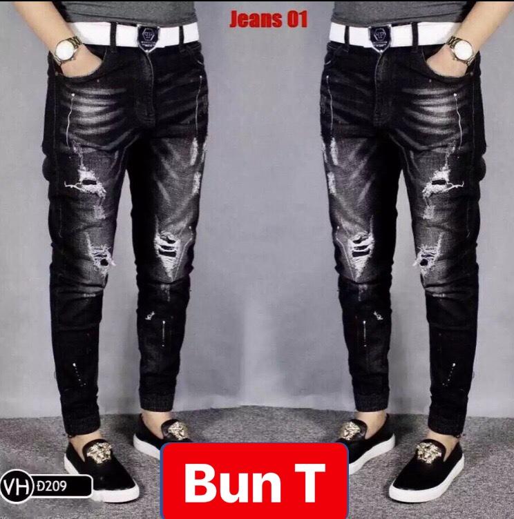 QUẦN JEAN NAM CHẤT BÒ ĐEN TÚM GẤU UNISEX WASH TREND MỚI SOÁI KA TT-209 TRANG BUN FASHION
