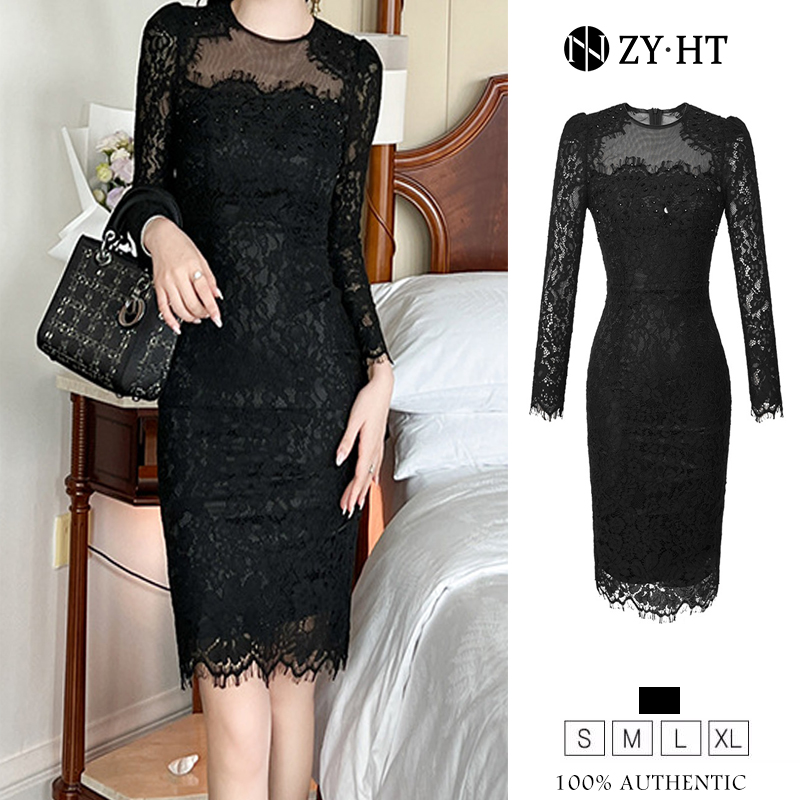ZYHT eravogue đầm body nữ ôm body sexy đầm sang chảnh dự tiệc chân váy nữ Lưới ren sequin 9569