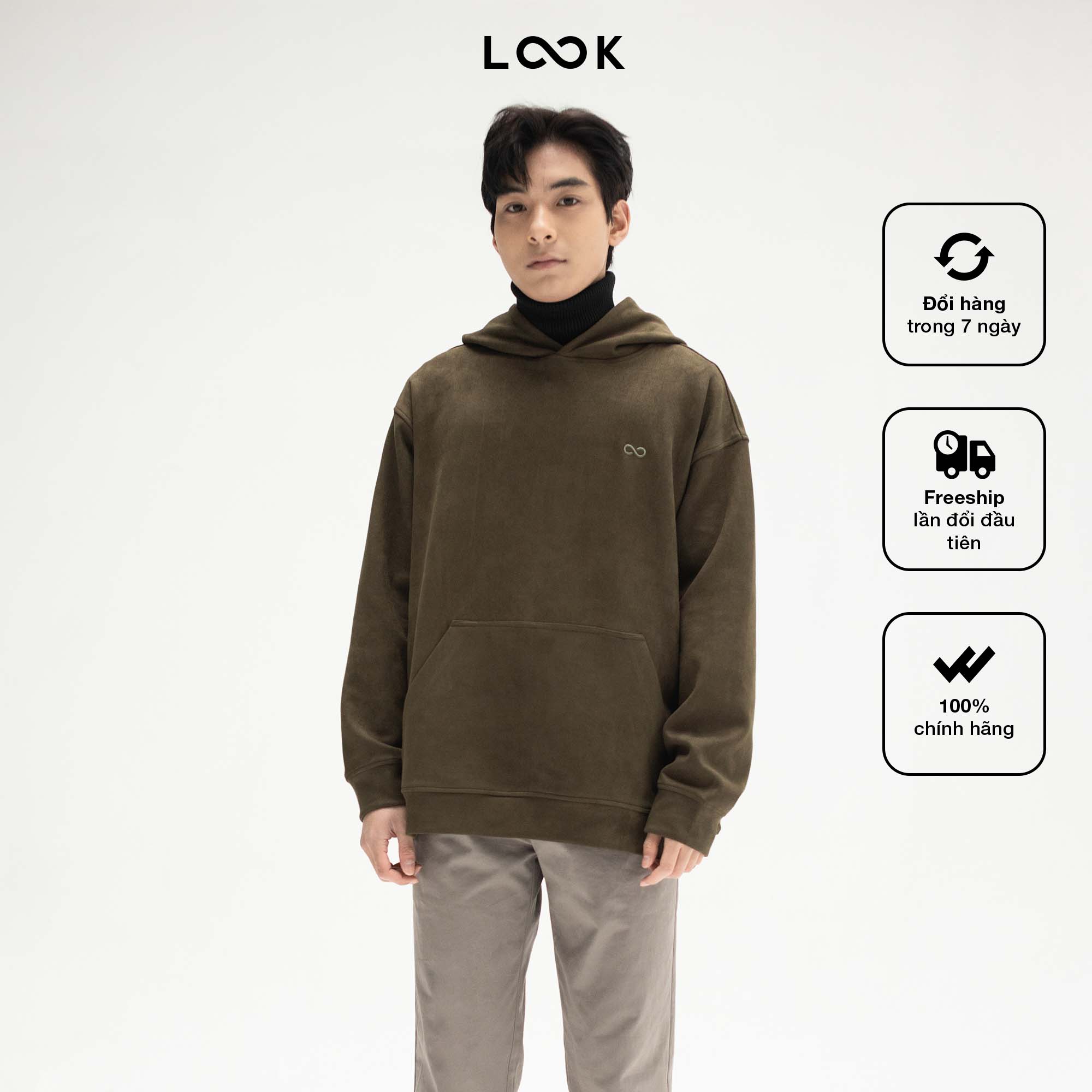 Áo hoodie basic da lộn LOOK SUEDUE HOODIE