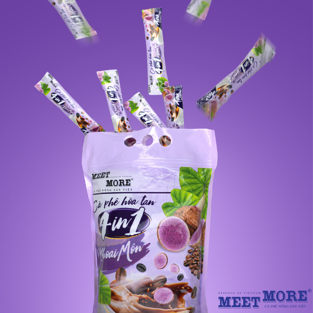 Bịch Cà Phê Hòa Tan 4in1 Vị Khoai Môn Meet More (50 gói x 18g) - Cà phê nông sản Việt