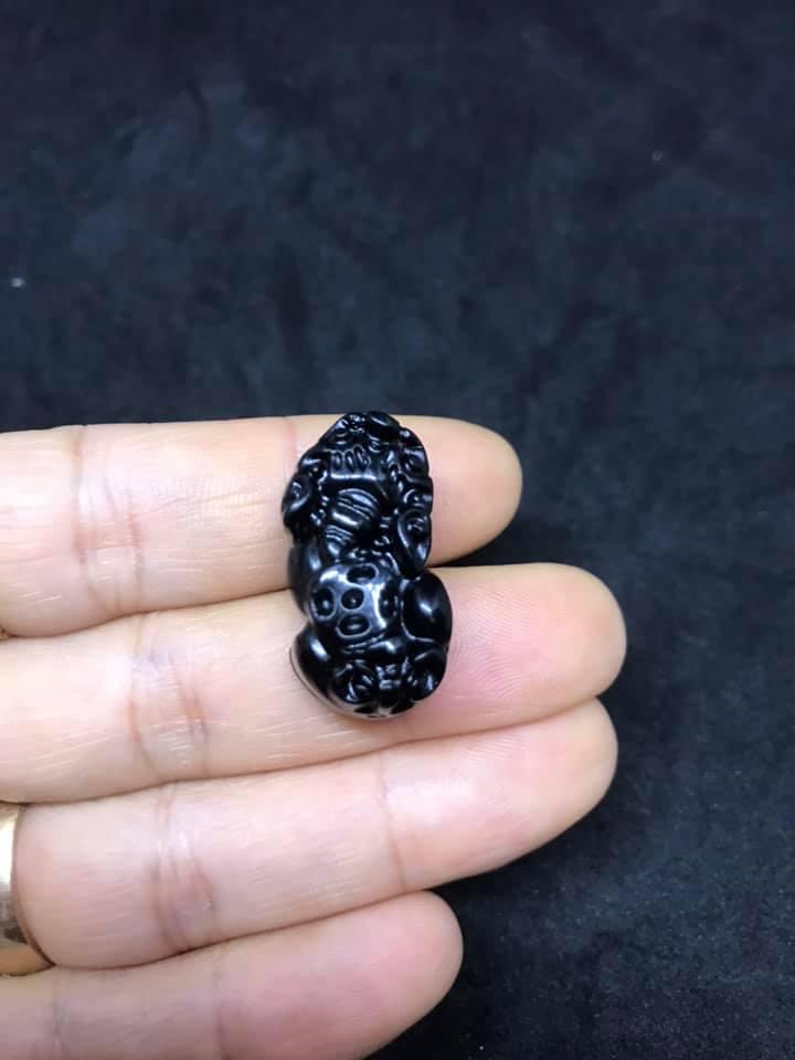 Mặt tỳ hưu đá núi lửa obsidian 1a_nhỏ- tặng kèm dây đeo