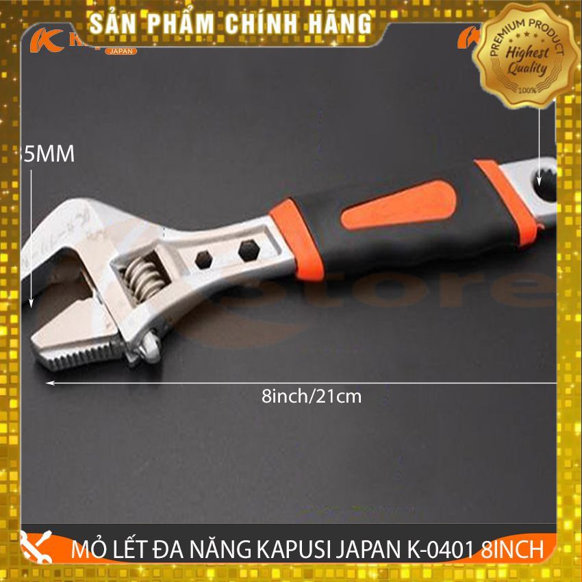 Mỏ lết đa năng kapusi japan k-0401 8inch/21cm, mỏ lết vặn đai ốc - mở ống nước