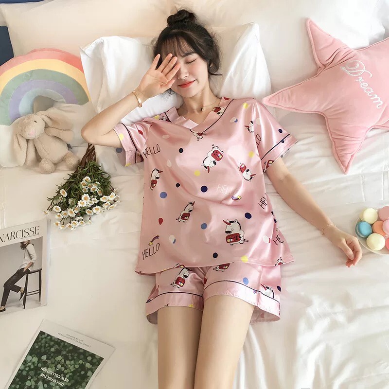 (2) [HCM][Có sẵn] [3XL-5XL] [Freeship] [Bigsize] [SIÊU SALE] [Hình Thật] Bộ mặc nhà/đồ ngủ/pyjama lụa đùi