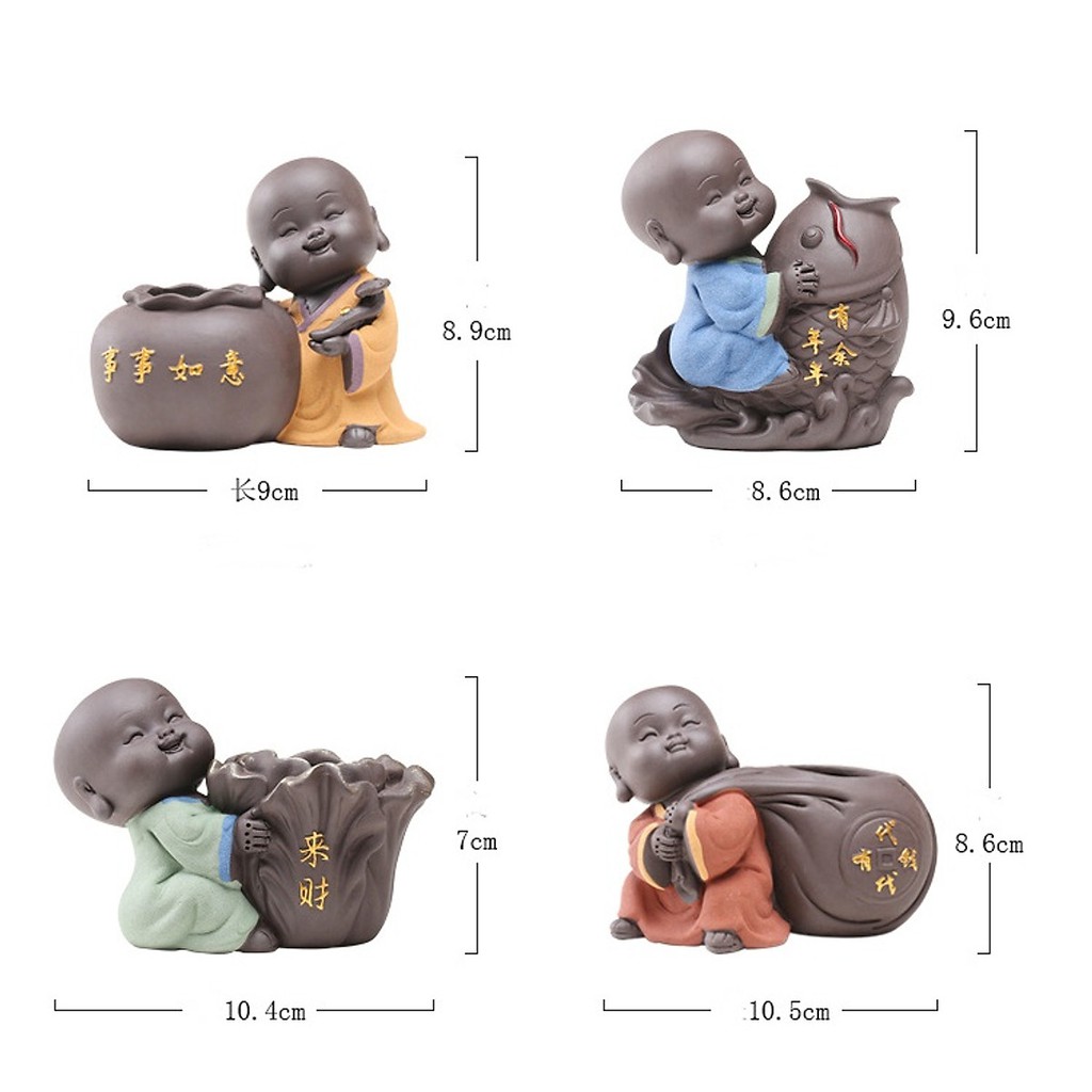Tượng Chú Tiểu Và Chậu Gốm Cầu Phúc 02