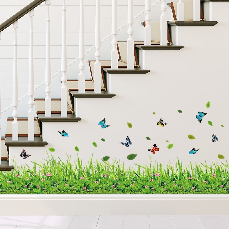 [HCM]DECAL DÁN CHÂN TƯỜNG CỎ XANH VÀ BƯỚM