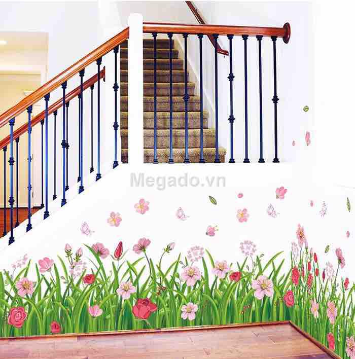 Decal tranh dán chân tường hoa cỏ