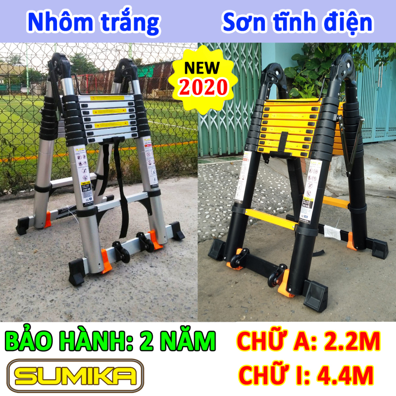 Thang nhôm rút xếp đôi chữ A 2.2M, duỗi thẳng 4.4M Sumika SK440D & SKS440D (bảo hành 2 năm) tải trọng 300kg