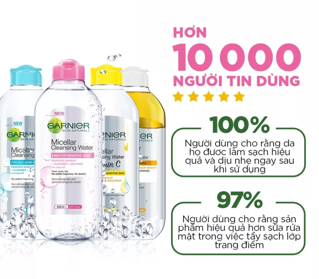Nước tẩy trang Garnier cho da nhạy cảm (nắp hồng) 400ml