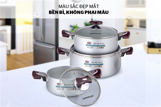 BỘ NỒI ANOD SUNHOUSE SH6633EB - 3 món