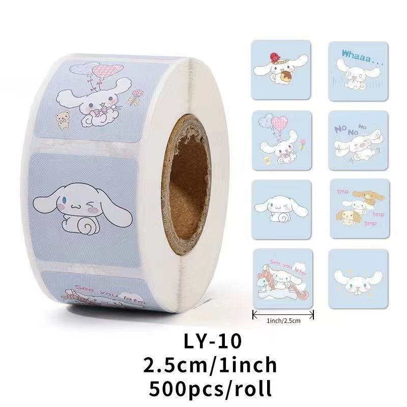 Cuộn 500 tem Sticker vuông Sanrio  dễ thương  - 2.5cm