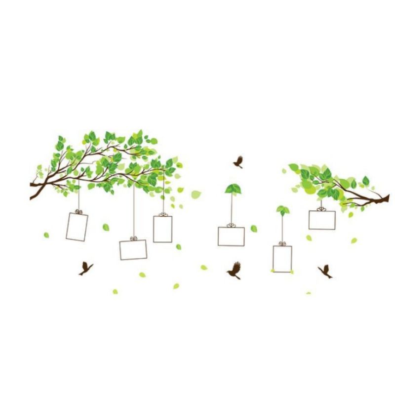 Decal dán tường khung ảnh cành cây, sẵn keo dán