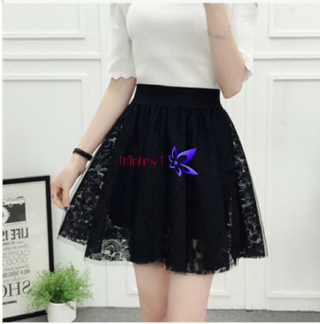 [HCM]chân váy ren xòe ngắn nữ tính chất ren đẹp có video thật 01