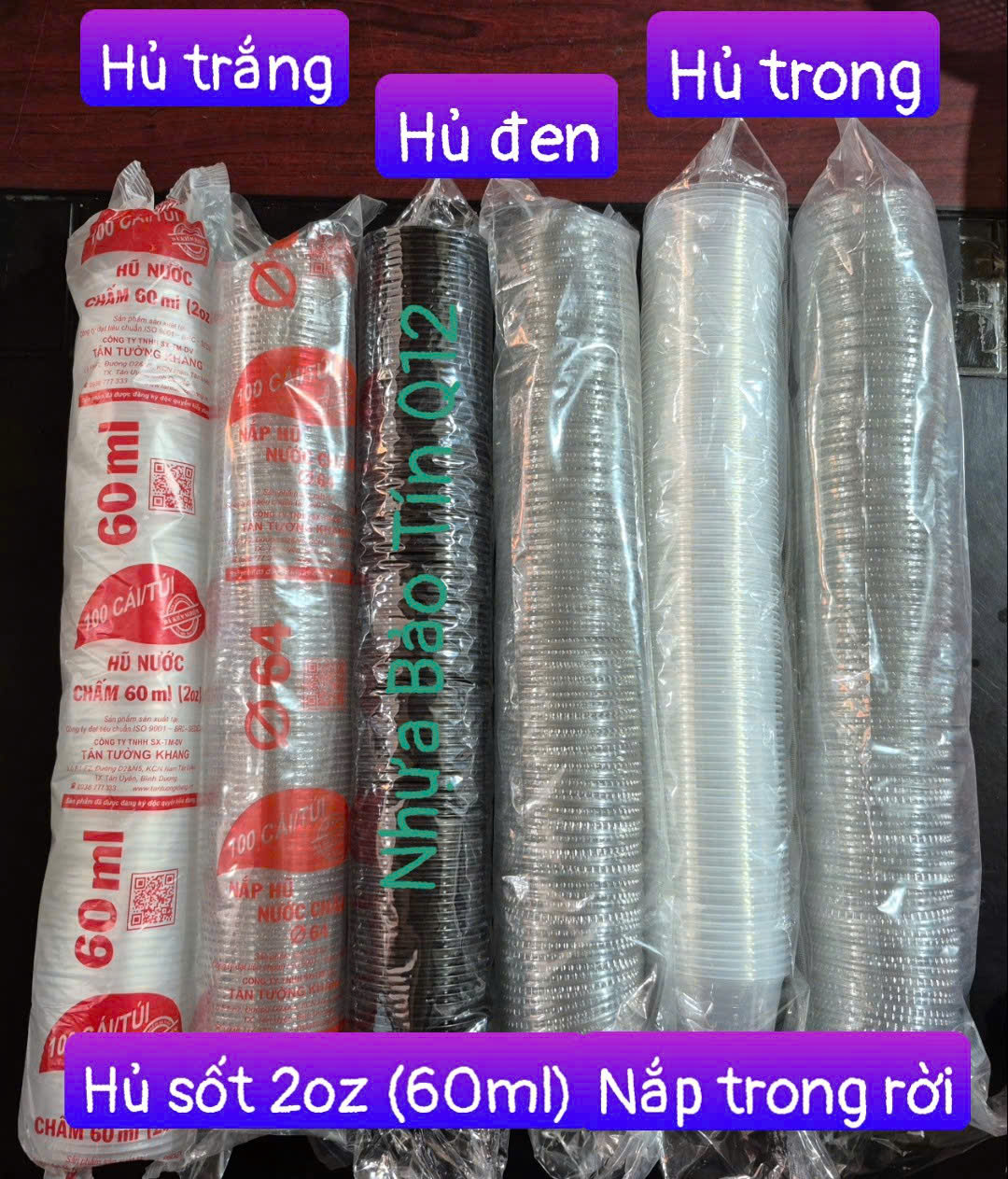 Hủ chấm, hủ sốt 2oz (=60ml) ( 1 cây 100 hủ + 1 cây 100 nắp)