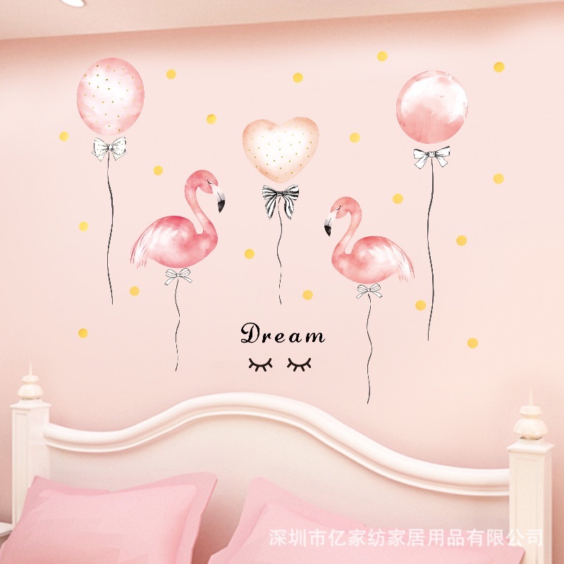 Decal tranh dán tường hạc hồng bóng bay