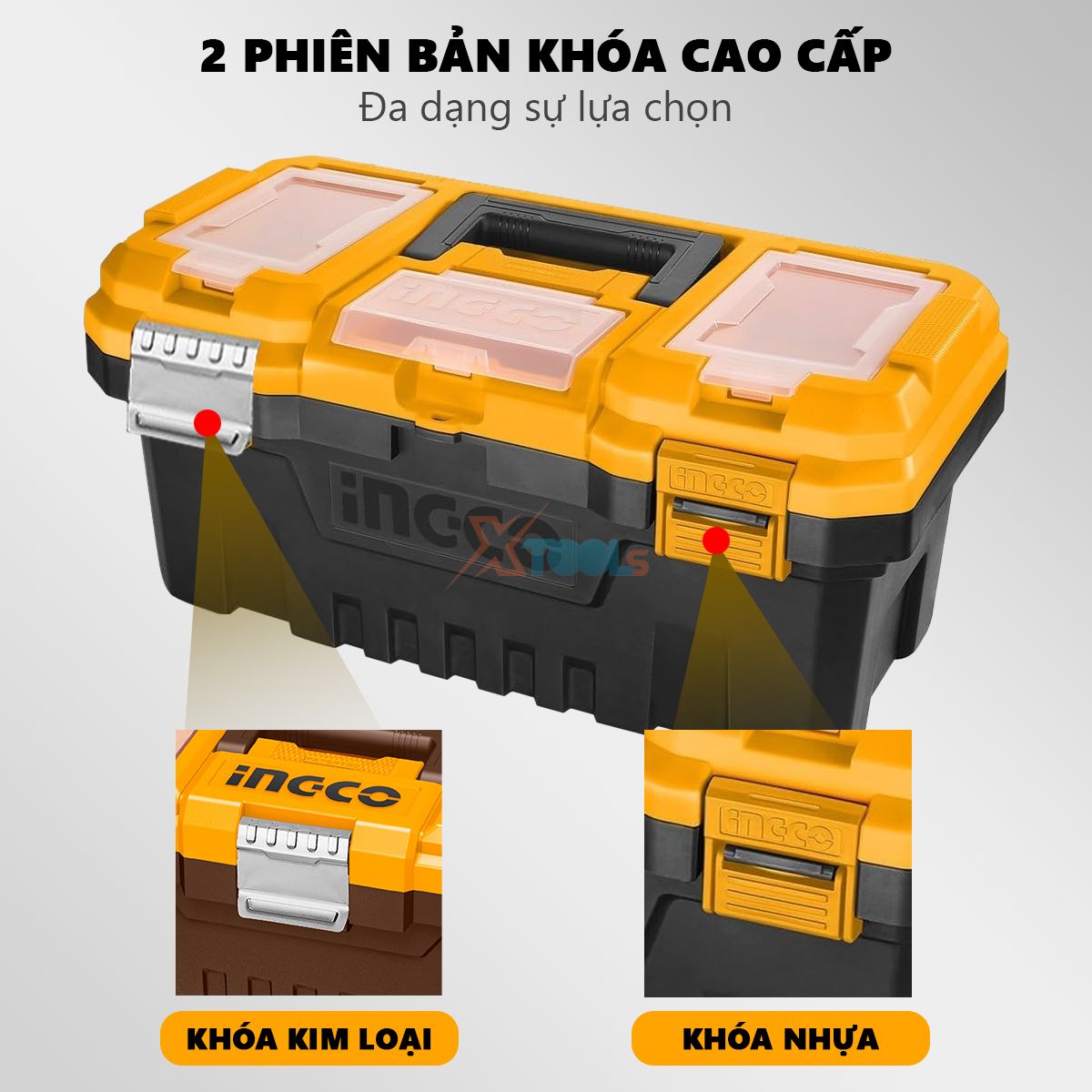 Thùng đựng đồ nghề đa năng INGCO 14-17-20 inch | hộp đồ nghề/dụng cụ 5 ngăn nhựa PP chịu lực cao, chống va đập, khóa kim loại hoặc khóa sắt