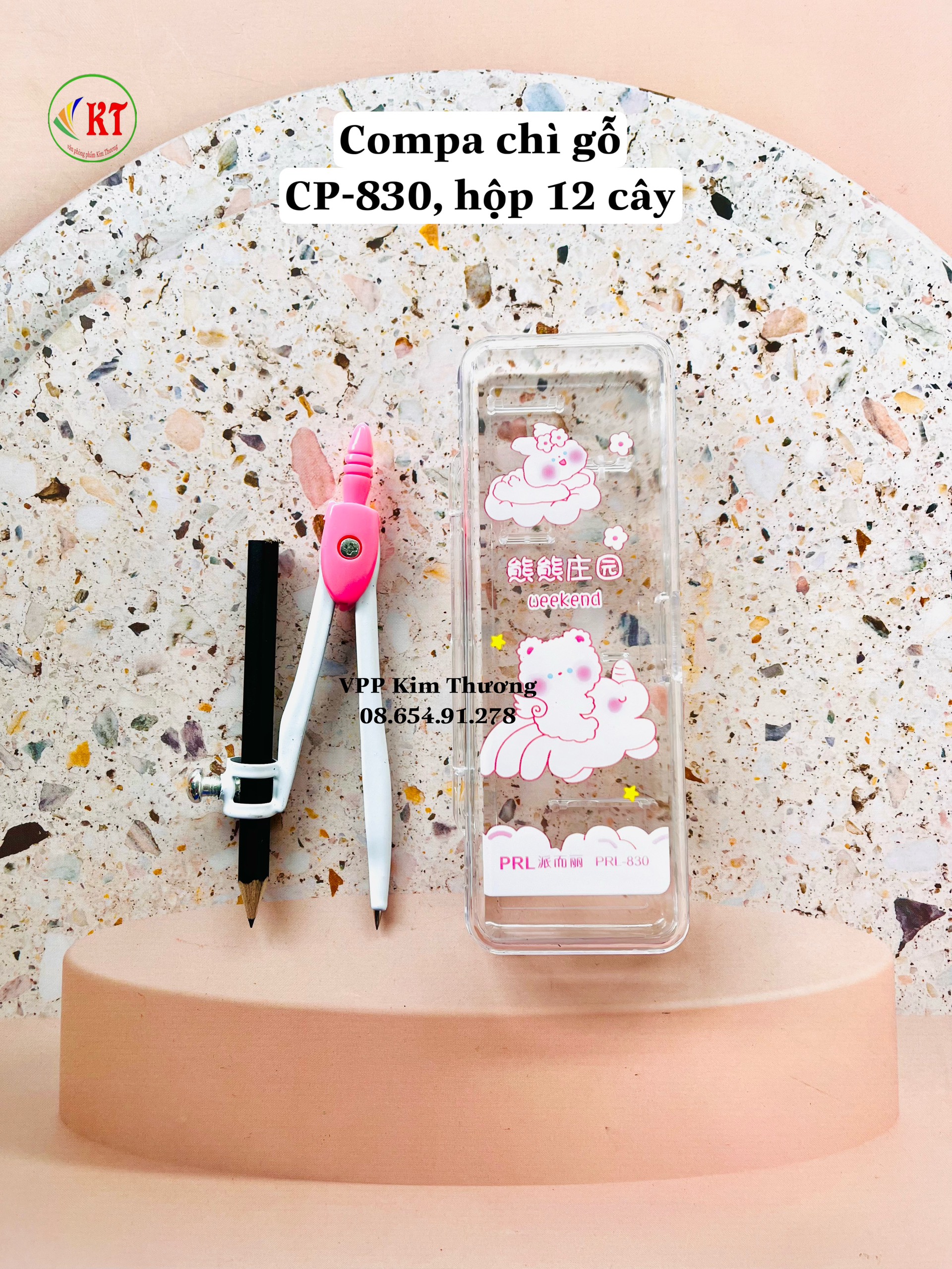 Compa chì gỗ gồm 2 màu hồng, xanh dương