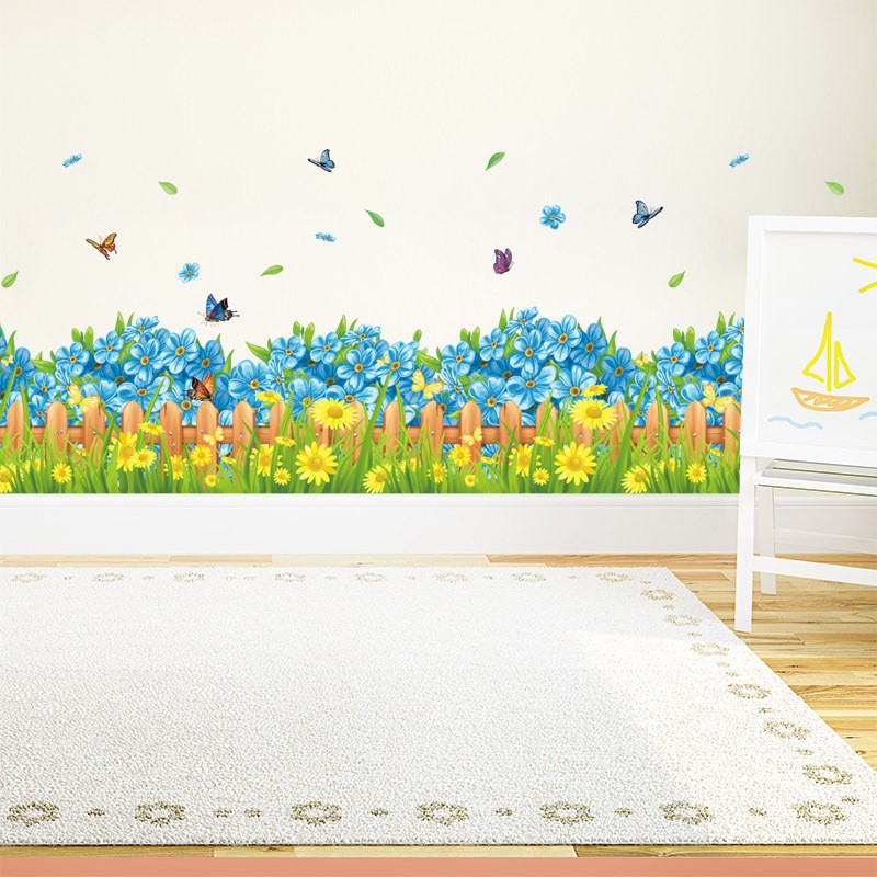 [HCM]DECAL DÁN CHÂN TƯỜNG HÀNG RÀO HOA XANH