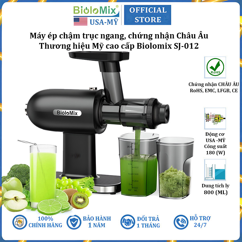 Máy ép trái cây tốc độ chậm trục ngang Biolomix SJ-012 - Công suất 180W - Bảo Hành 12 Tháng